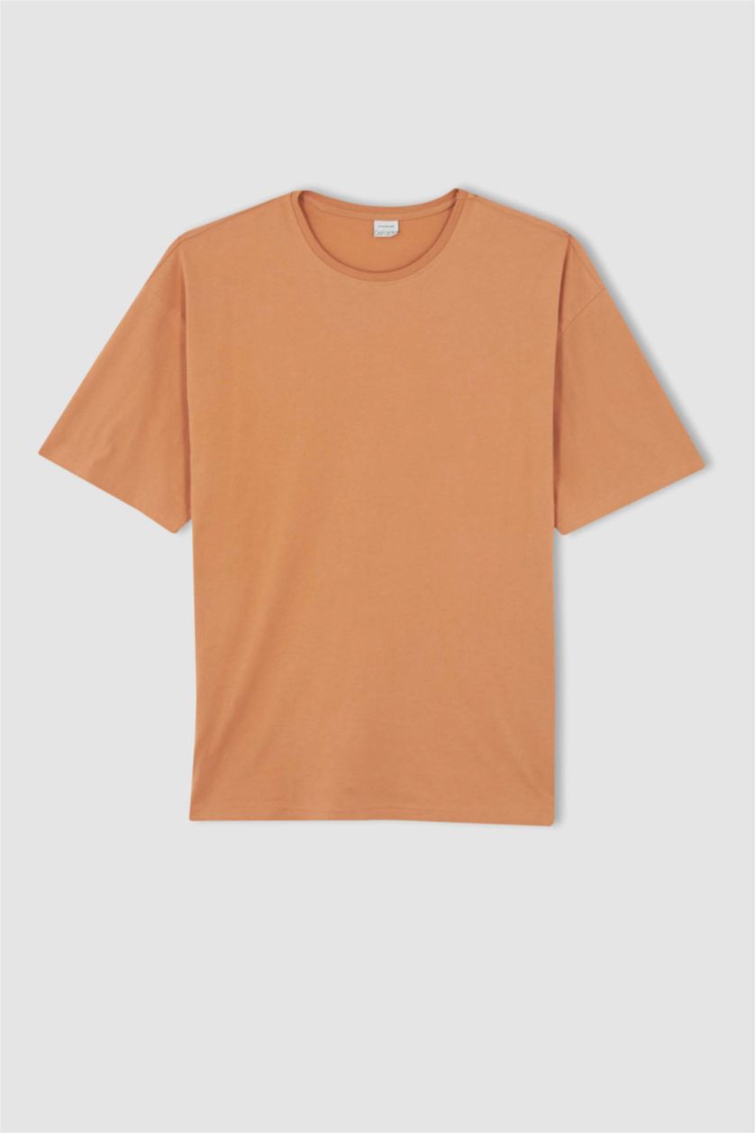 Erkek Gülkurusu Oversize Geniş Kalıp Bisiklet Yaka Basic Düz Kısa Kollu %100 Pamuk Tişört