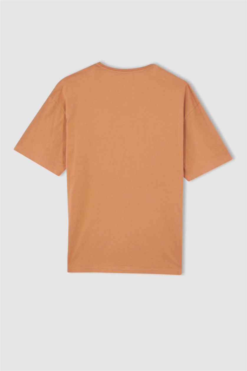 Erkek Gülkurusu Oversize Geniş Kalıp Bisiklet Yaka Basic Düz Kısa Kollu %100 Pamuk Tişört