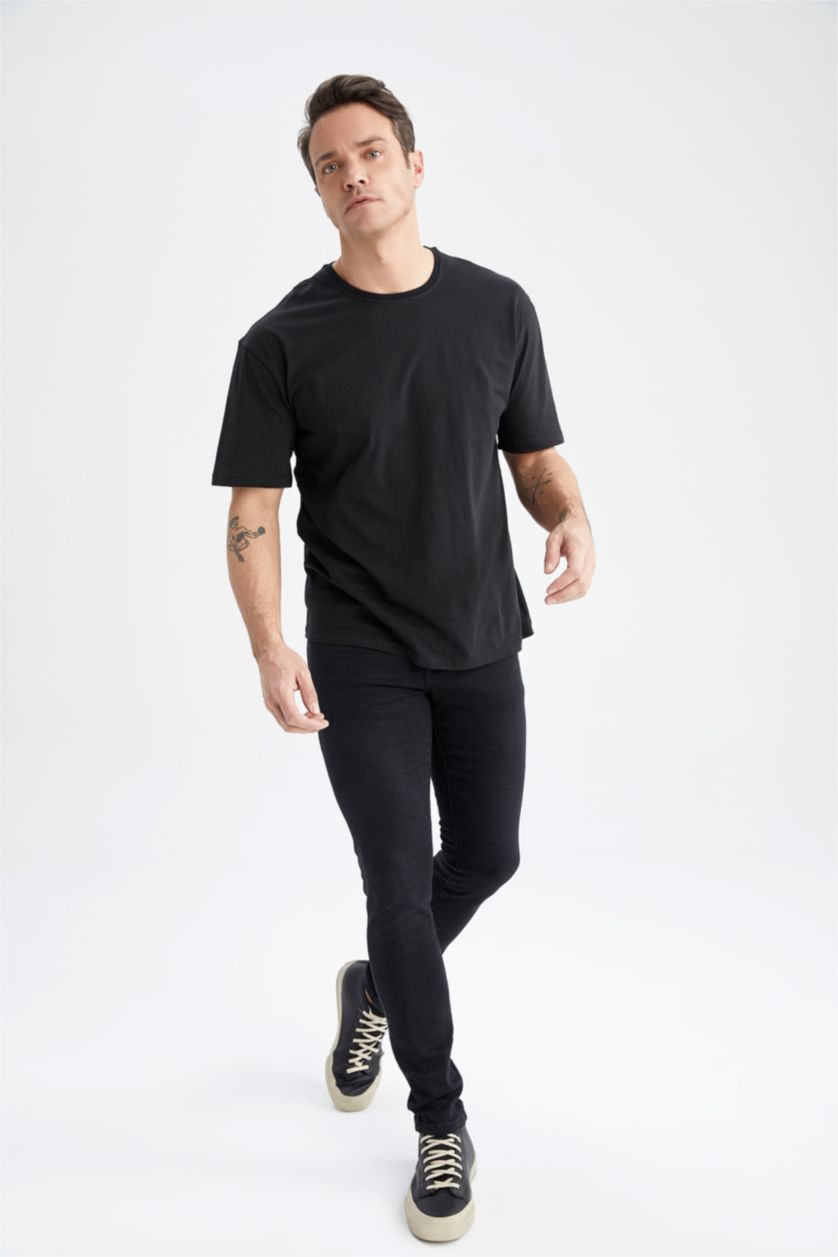 MAN Black Oversize Fit Crew Neck Short Sleeve Cotton T-Shirt