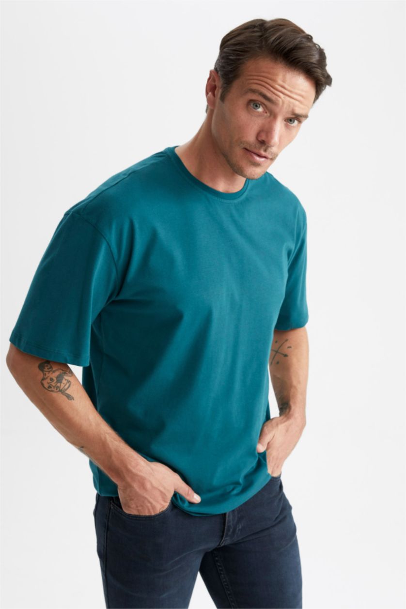 MAN Green Oversize Fit Crew Neck Short Sleeve Cotton T-Shirt