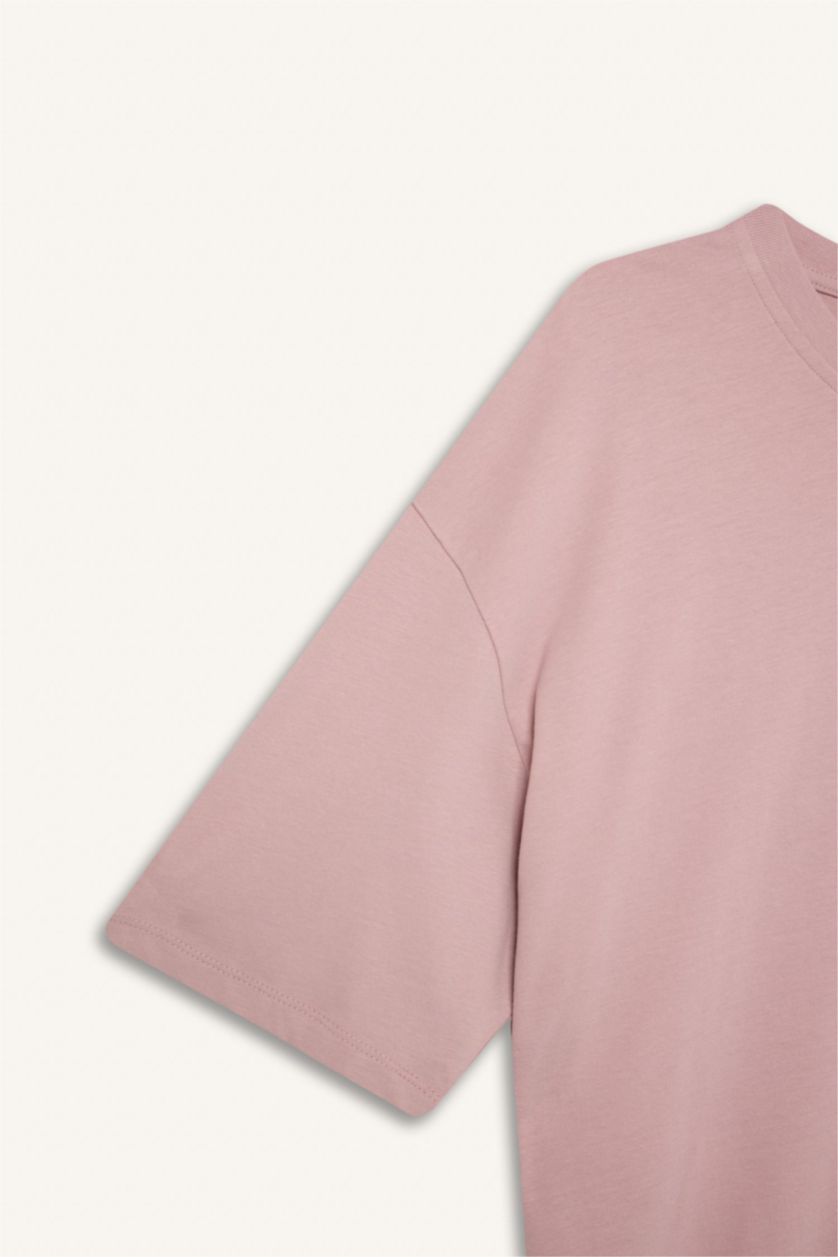 رجال وردي تيشيرت سادة بيزك قطن اوفر سايز بياخة مستديرة