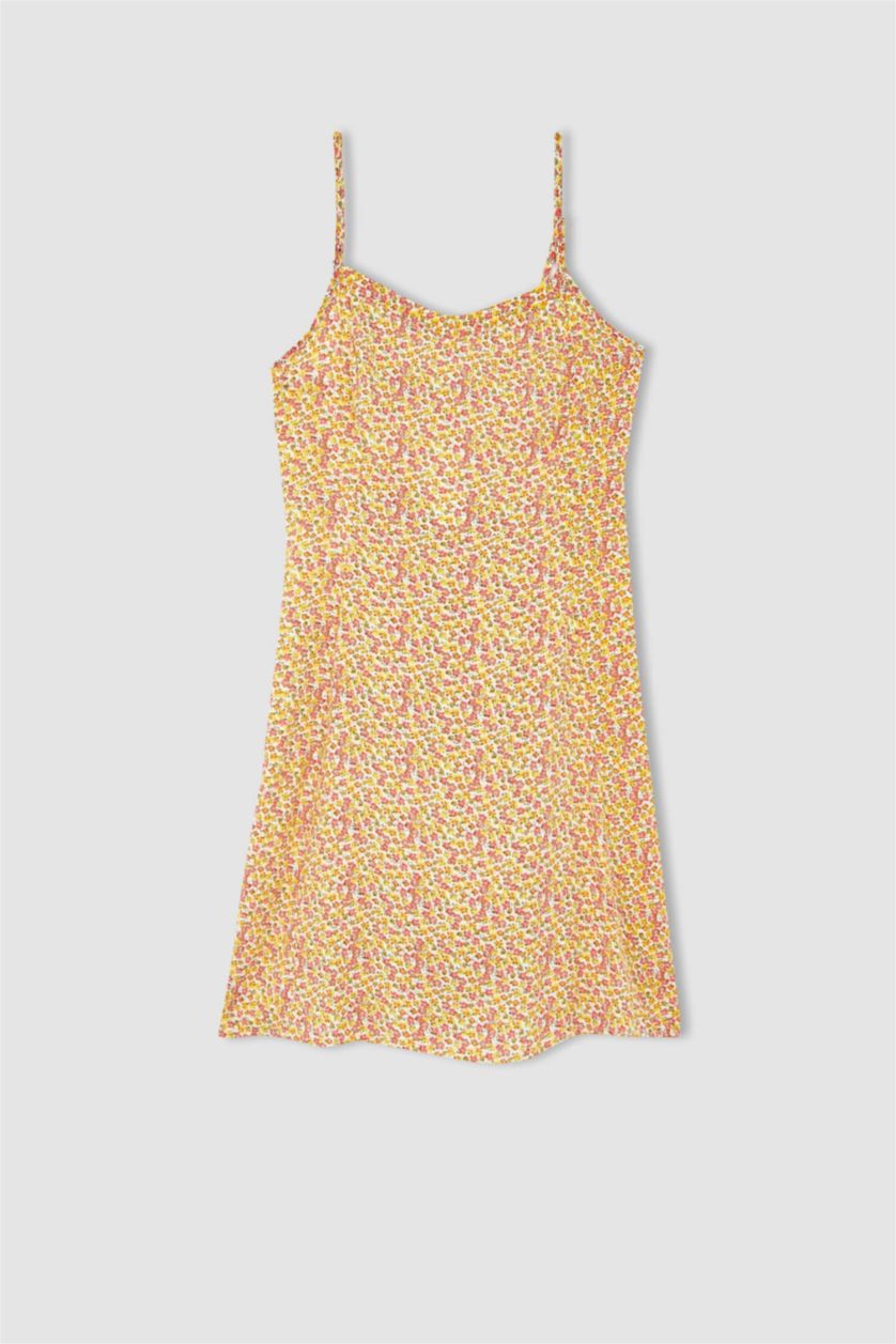 FEMME Écru Mini robe tissée à manches courtes imprimée à col en V et en A