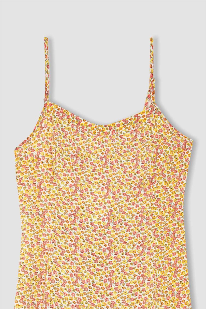 FEMME Écru Mini robe tissée à manches courtes imprimée à col en V et en A