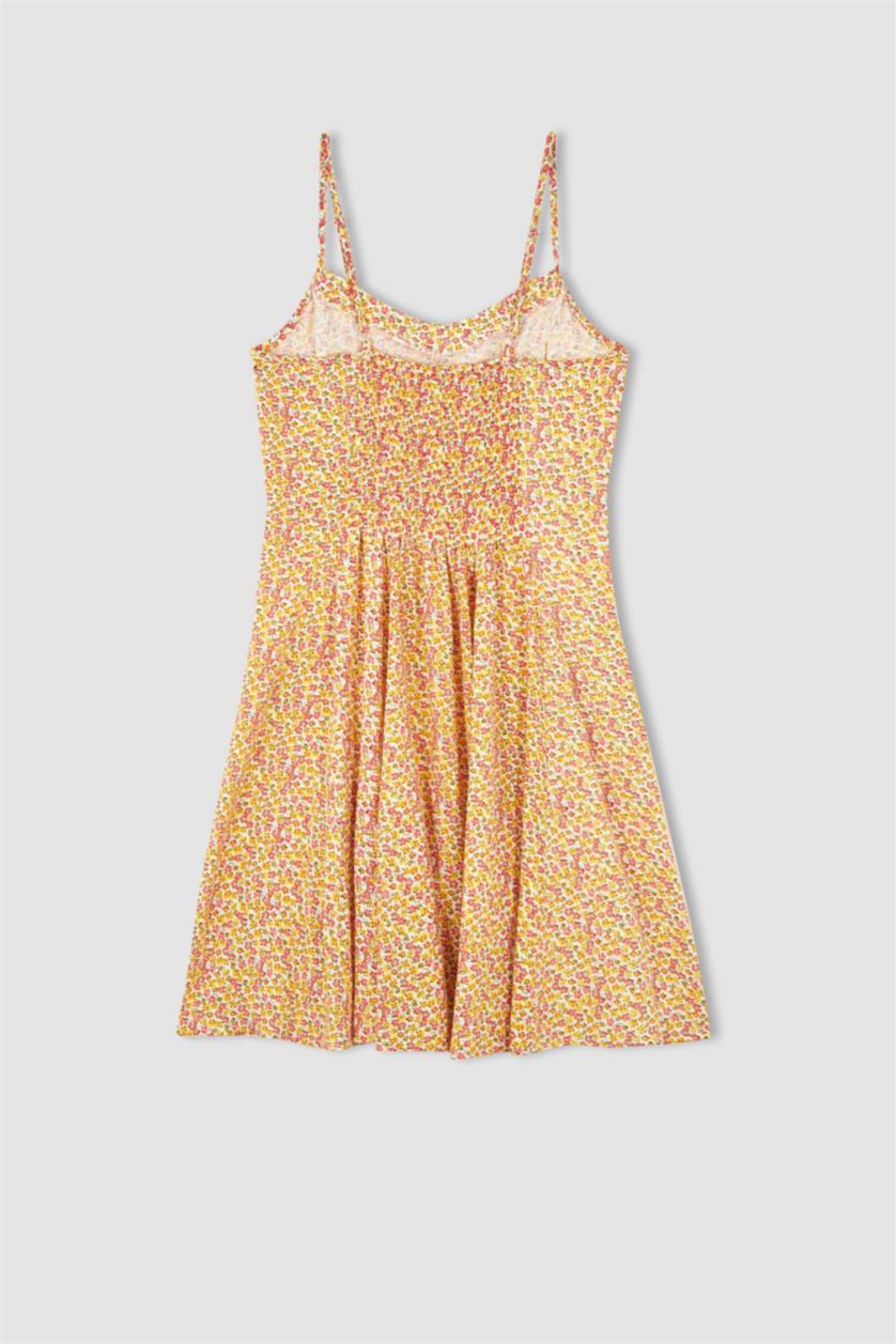 FEMME Écru Mini robe tissée à manches courtes imprimée à col en V et en A