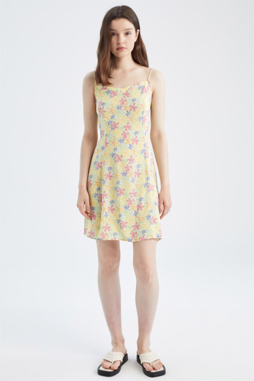 FEMME Vert Mini robe tissée à manches courtes imprimée à encolure en V