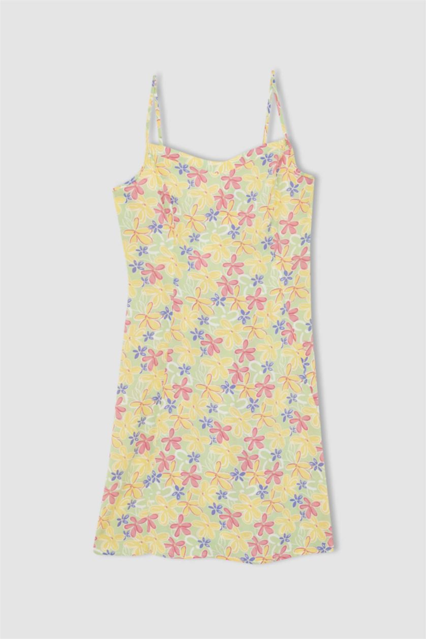 FEMME Vert Mini robe tissée à manches courtes imprimée à encolure en V