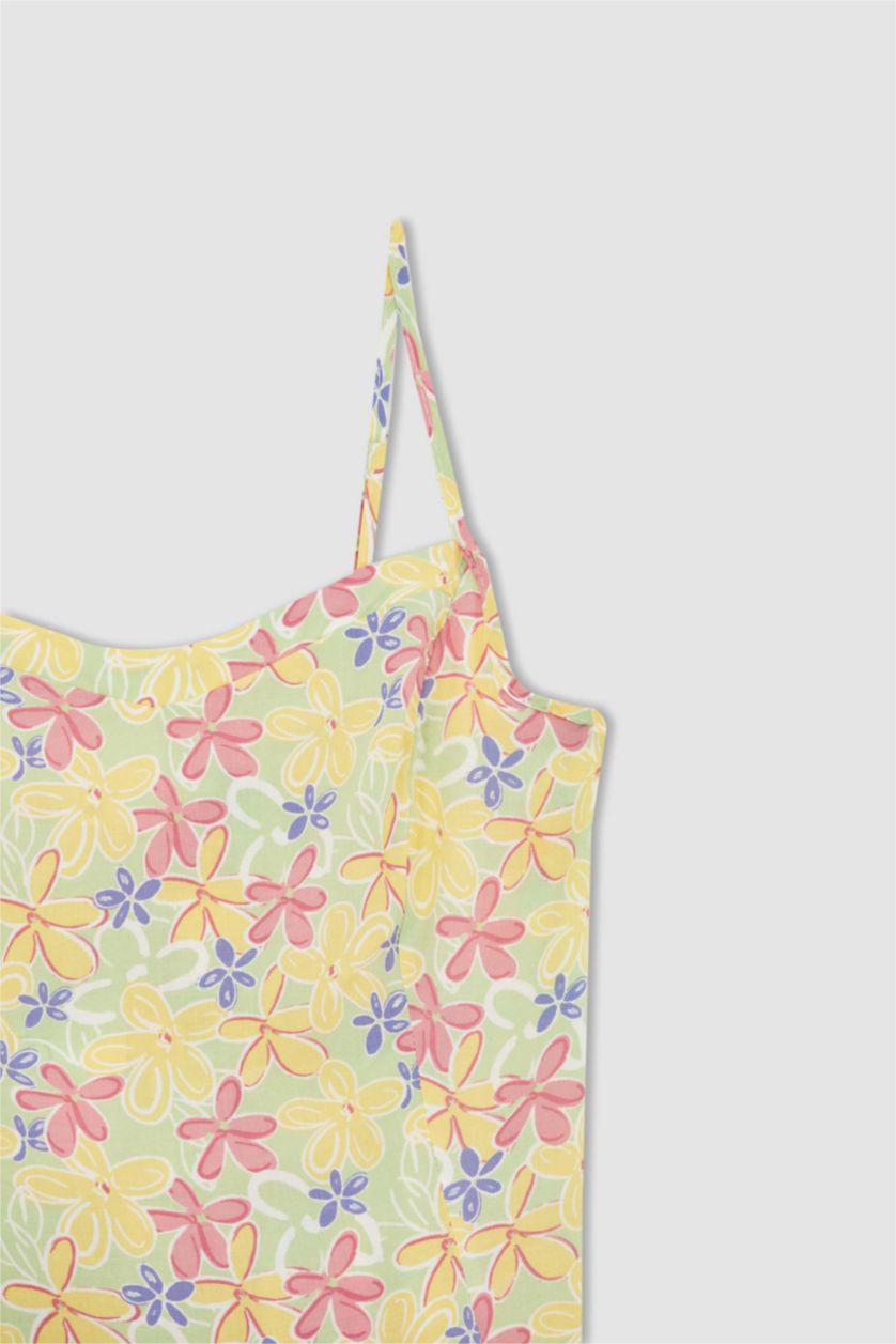 FEMME Vert Mini robe tissée à manches courtes imprimée à encolure en V