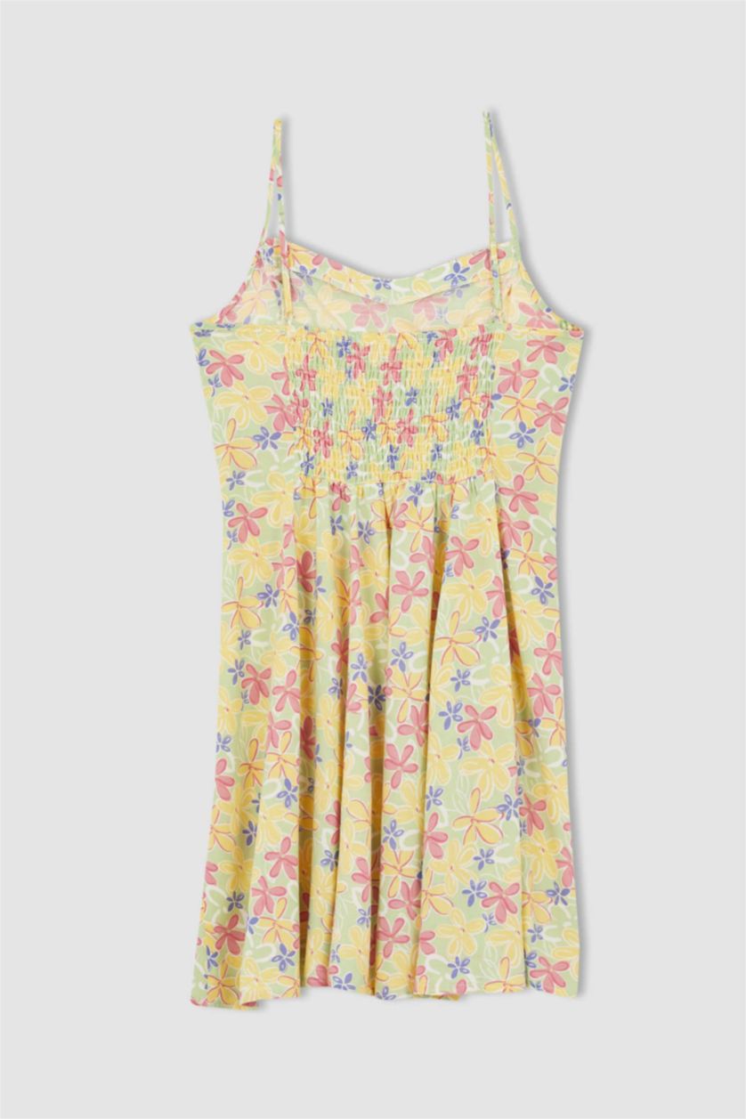 FEMME Vert Mini robe tissée à manches courtes imprimée à encolure en V