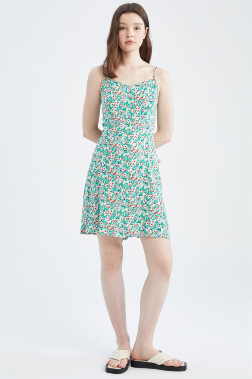 FEMME Vert Robe tissée à manches courtes imprimée à encolure en V