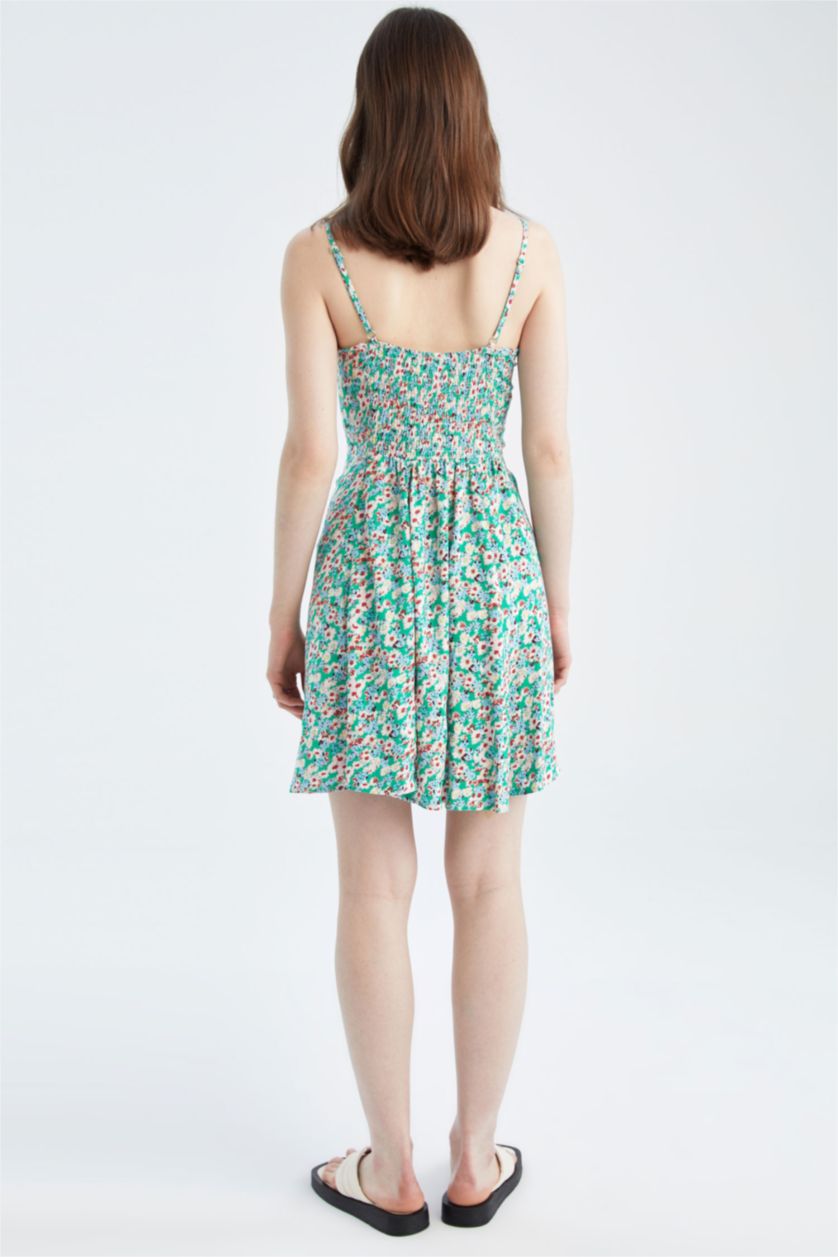 FEMME Vert Robe tissée à manches courtes imprimée à encolure en V