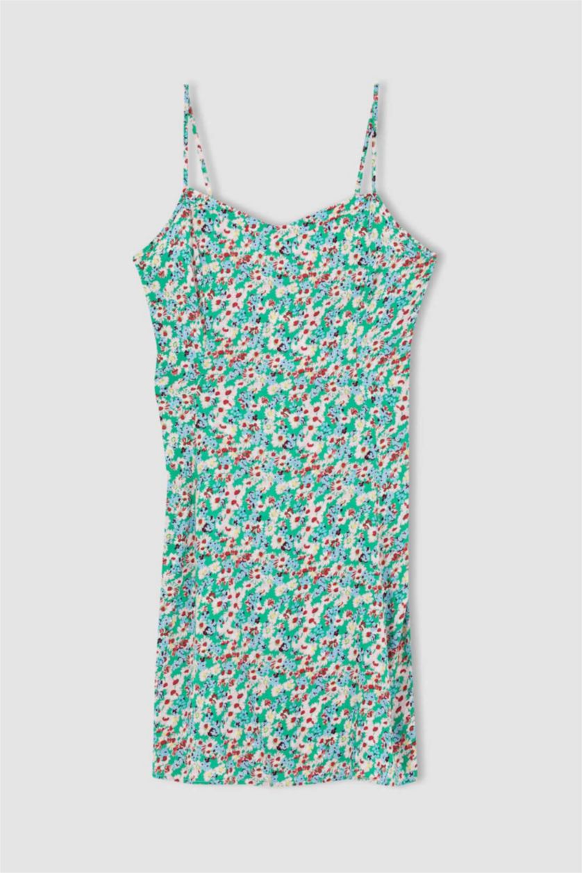 FEMME Vert Robe tissée à manches courtes imprimée à encolure en V