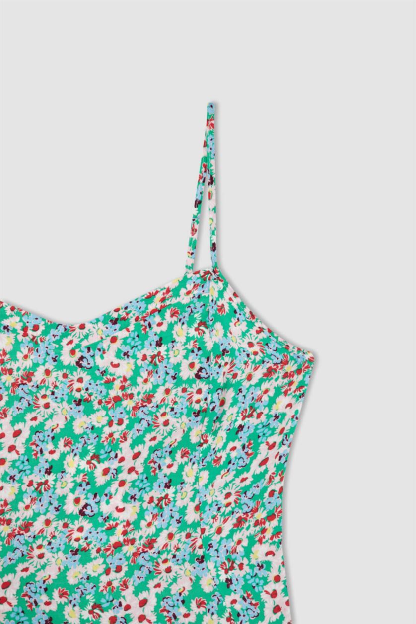 FEMME Vert Robe tissée à manches courtes imprimée à encolure en V