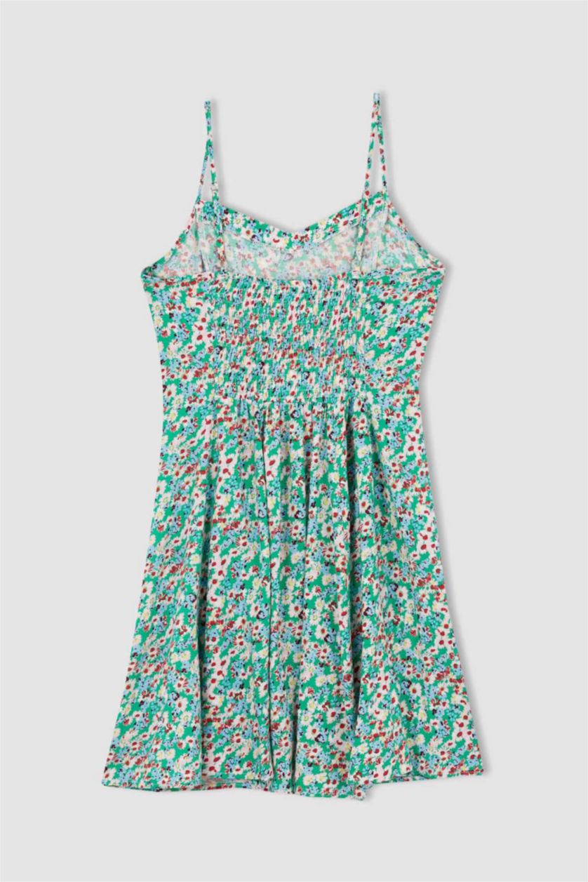 FEMME Vert Robe tissée à manches courtes imprimée à encolure en V