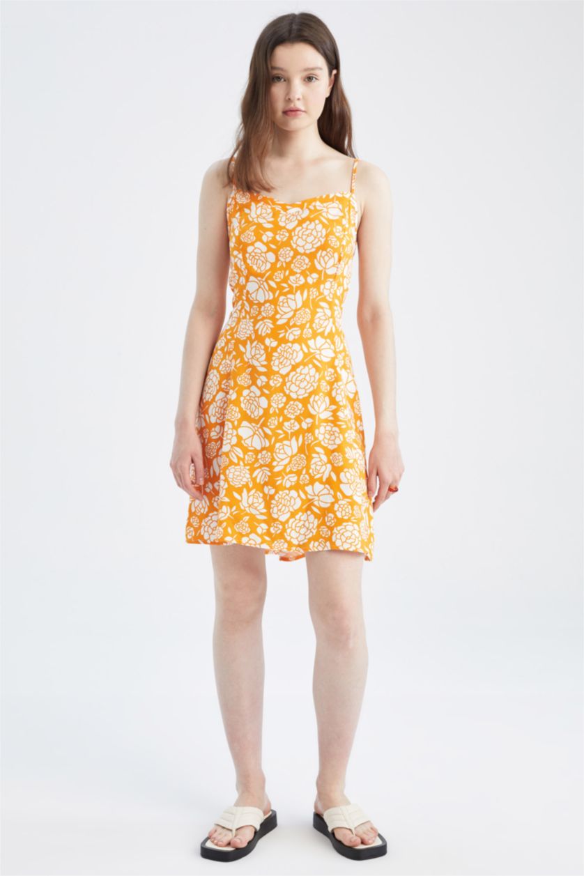 FEMME Orange Mini-robe tissée à manches courtes imprimée à col en V et coupe A