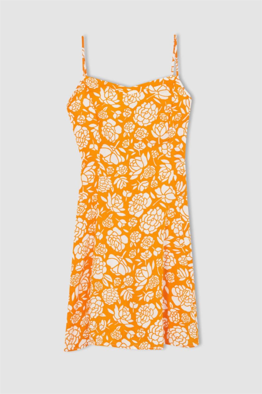 FEMME Orange Mini-robe tissée à manches courtes imprimée à col en V et coupe A