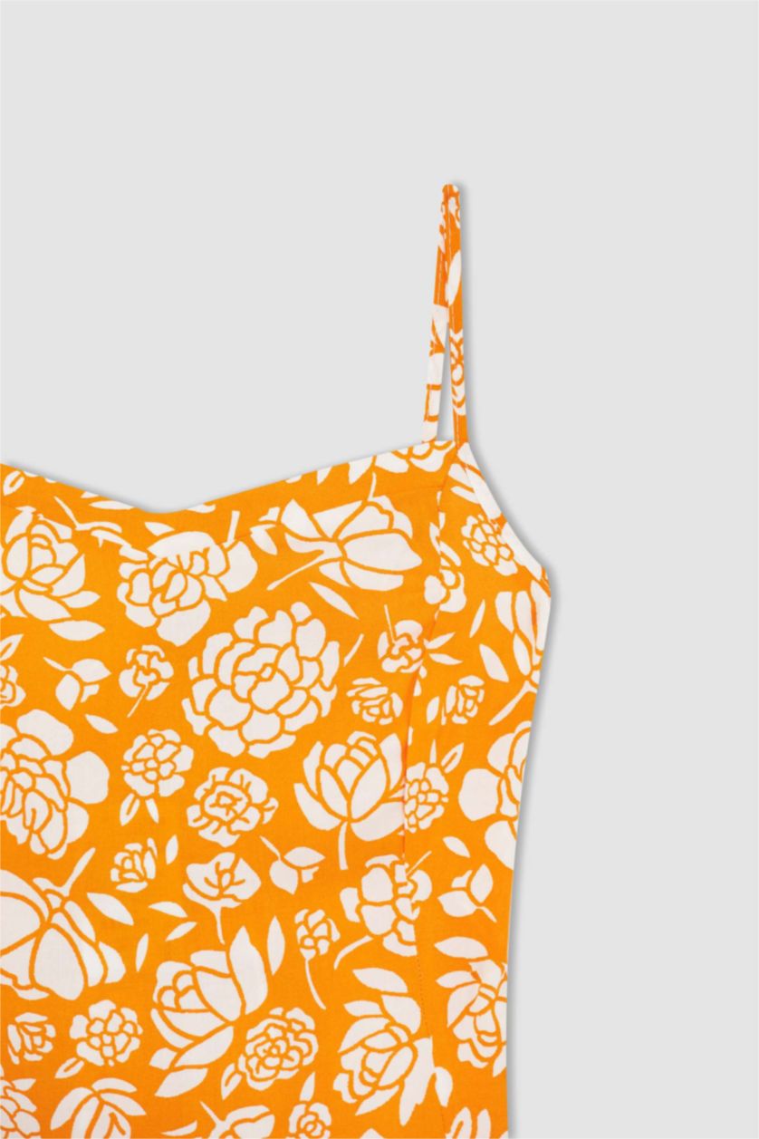 FEMME Orange Mini-robe tissée à manches courtes imprimée à col en V et coupe A