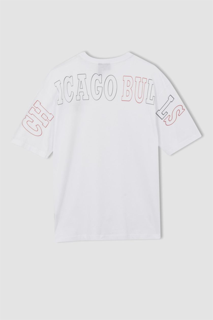 MAN White DeFactoFit NBA Chicago Bulls Oversize Fit T-Shirt