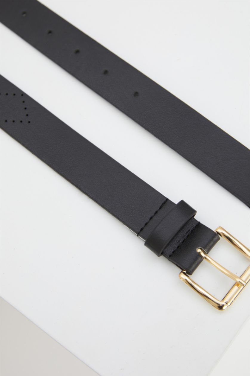 Women Black Faux Leather Belt