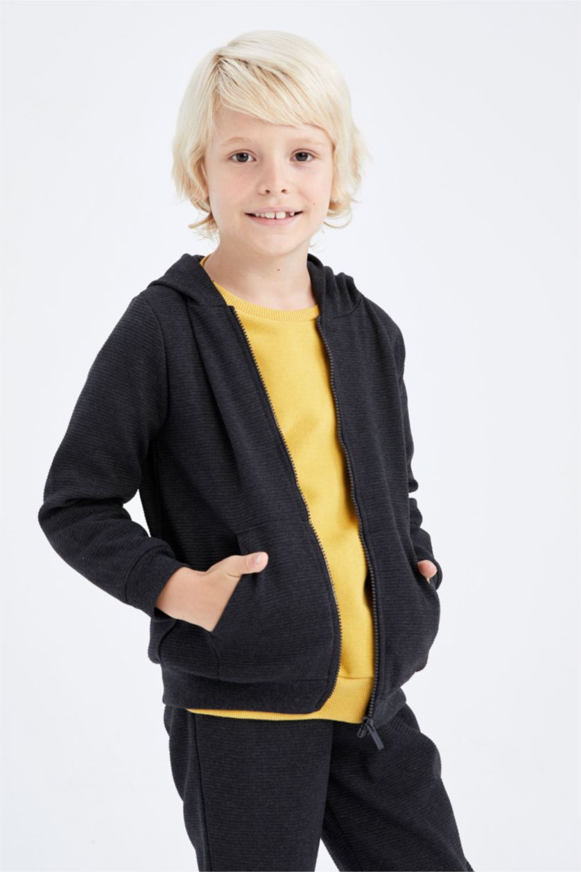 BOYS & TEENS Anthracite Melange Regular Fit Hooded Cardigan