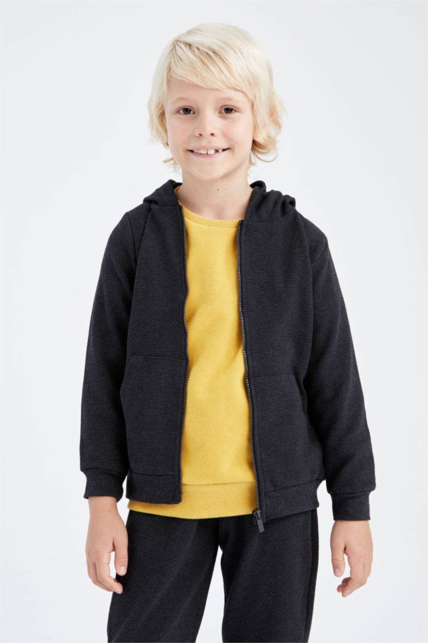 BOYS & TEENS Anthracite Melange Regular Fit Hooded Cardigan