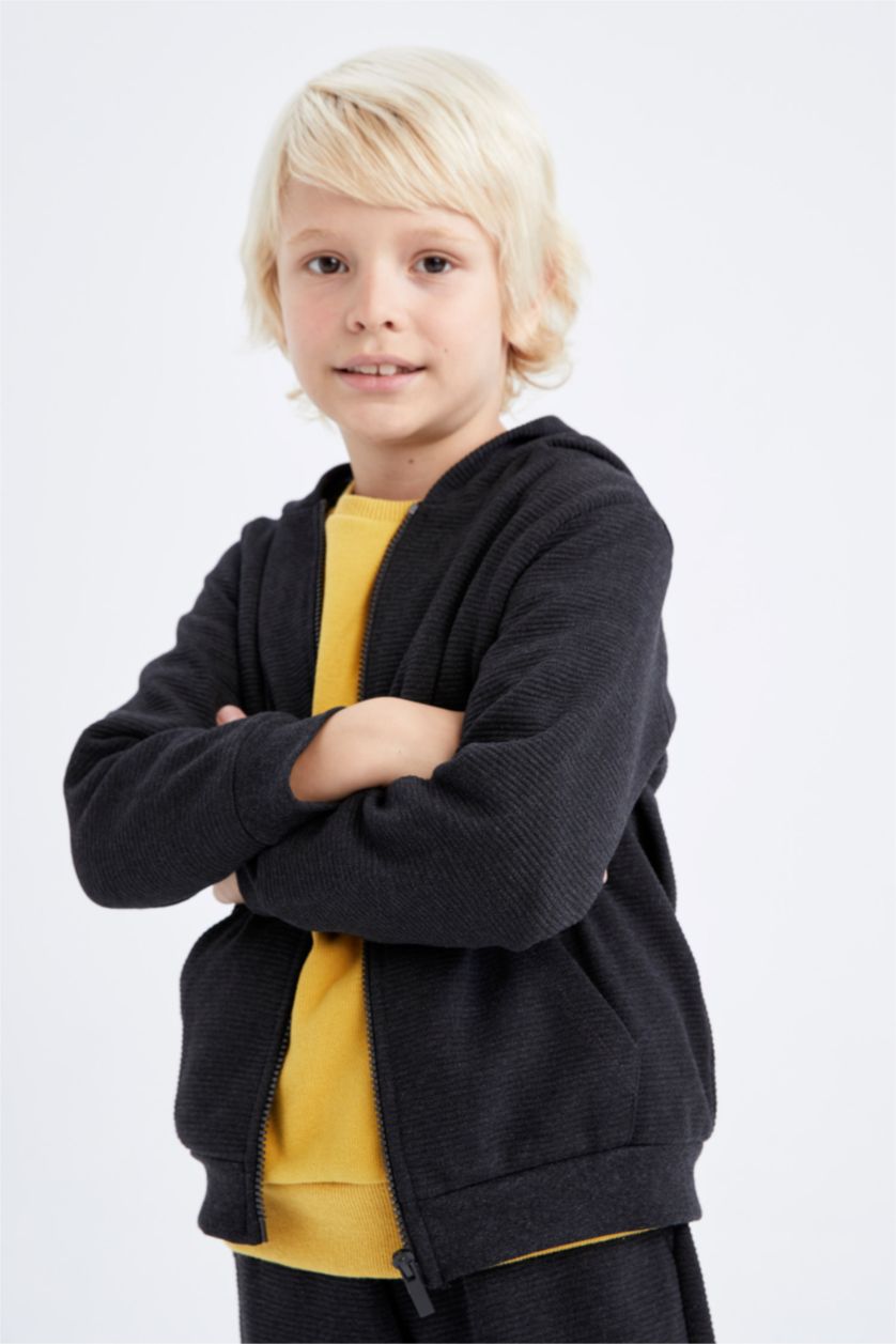 BOYS & TEENS Anthracite Melange Regular Fit Hooded Cardigan