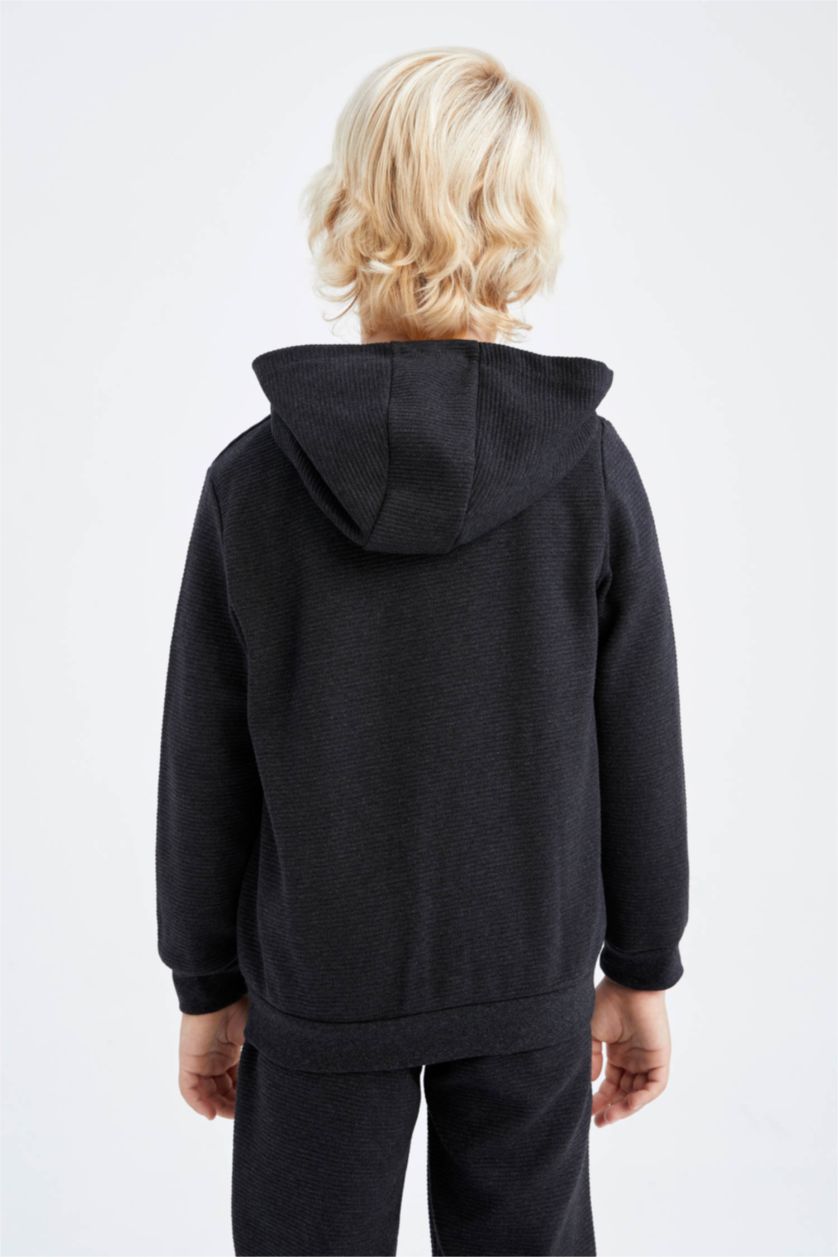 BOYS & TEENS Anthracite Melange Regular Fit Hooded Cardigan
