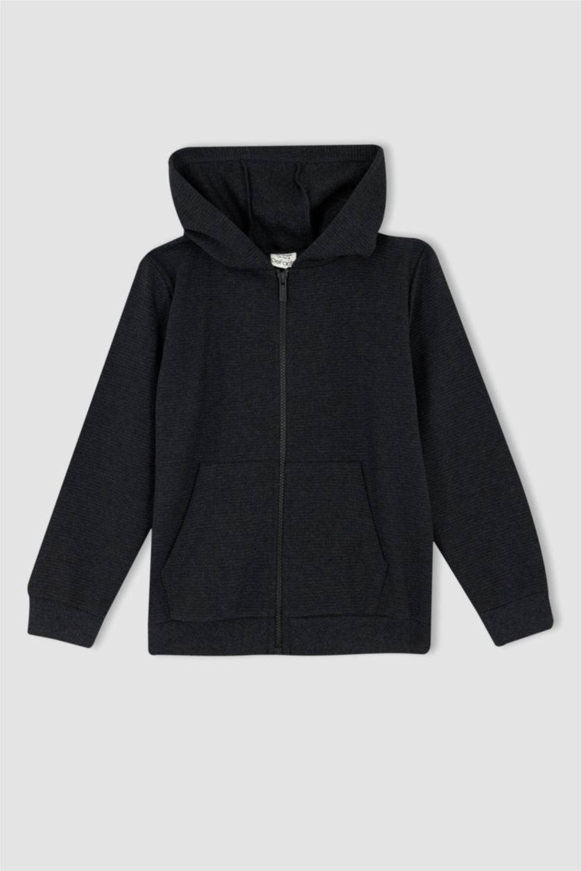 BOYS & TEENS Anthracite Melange Regular Fit Hooded Cardigan