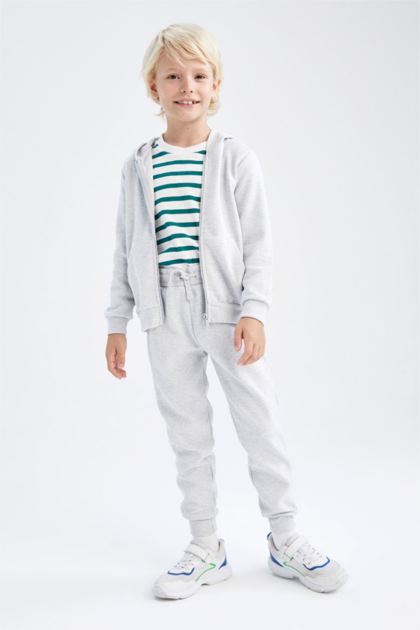 Erkek Çocuk - Genç Erkek Optik Gri Melanj Erkek Çocuk Gri Kapüşonlu Okul Hırkası