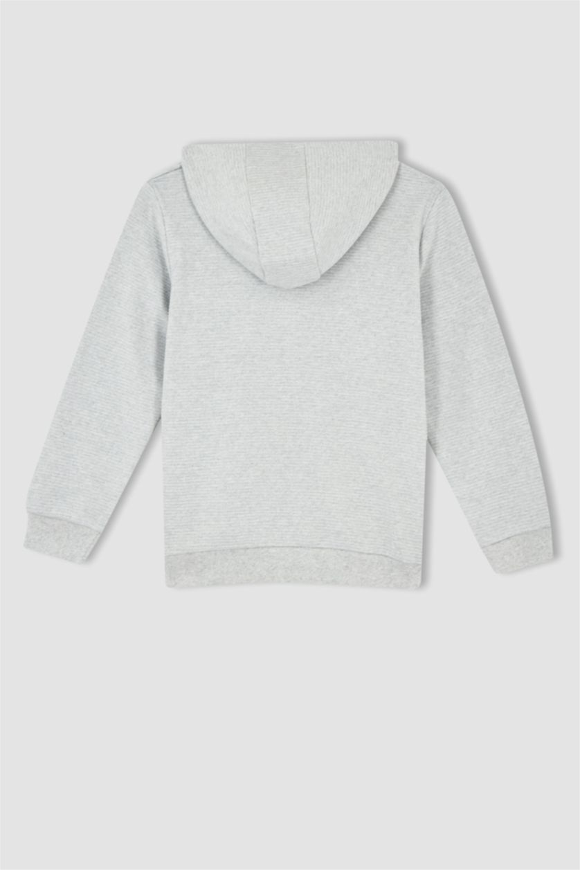 Erkek Çocuk - Genç Erkek Optik Gri Melanj Erkek Çocuk Gri Kapüşonlu Okul Hırkası