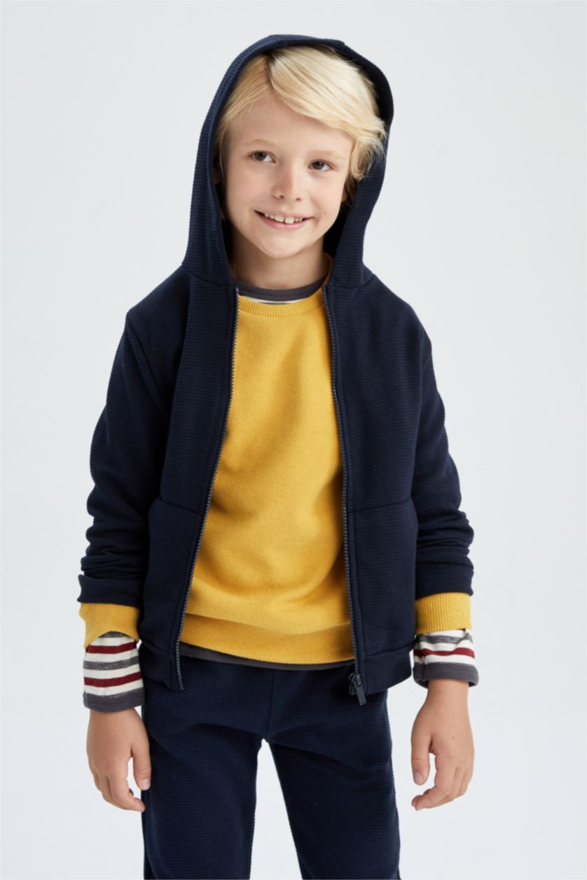BOYS & TEENS NAVY Regular Fit Hooded Cardigan