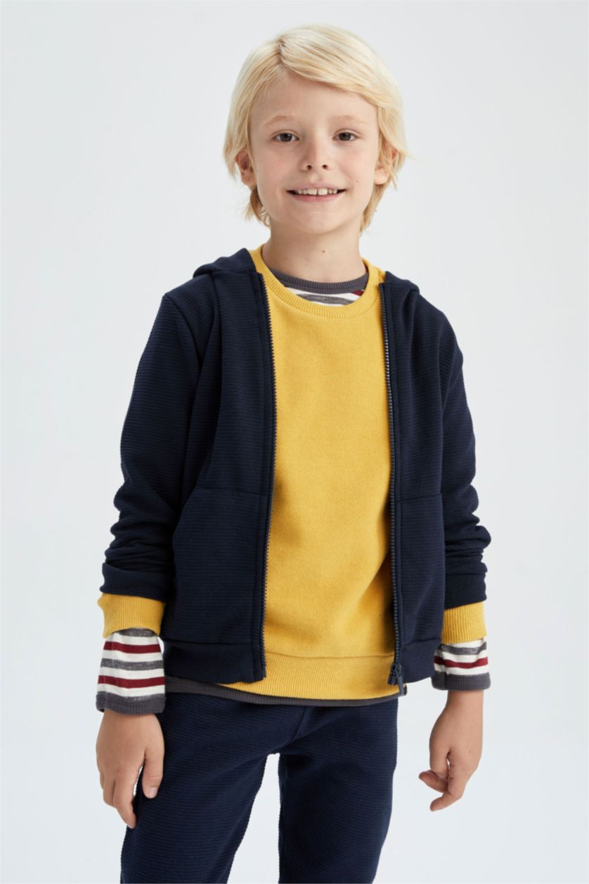 BOYS & TEENS NAVY Regular Fit Hooded Cardigan