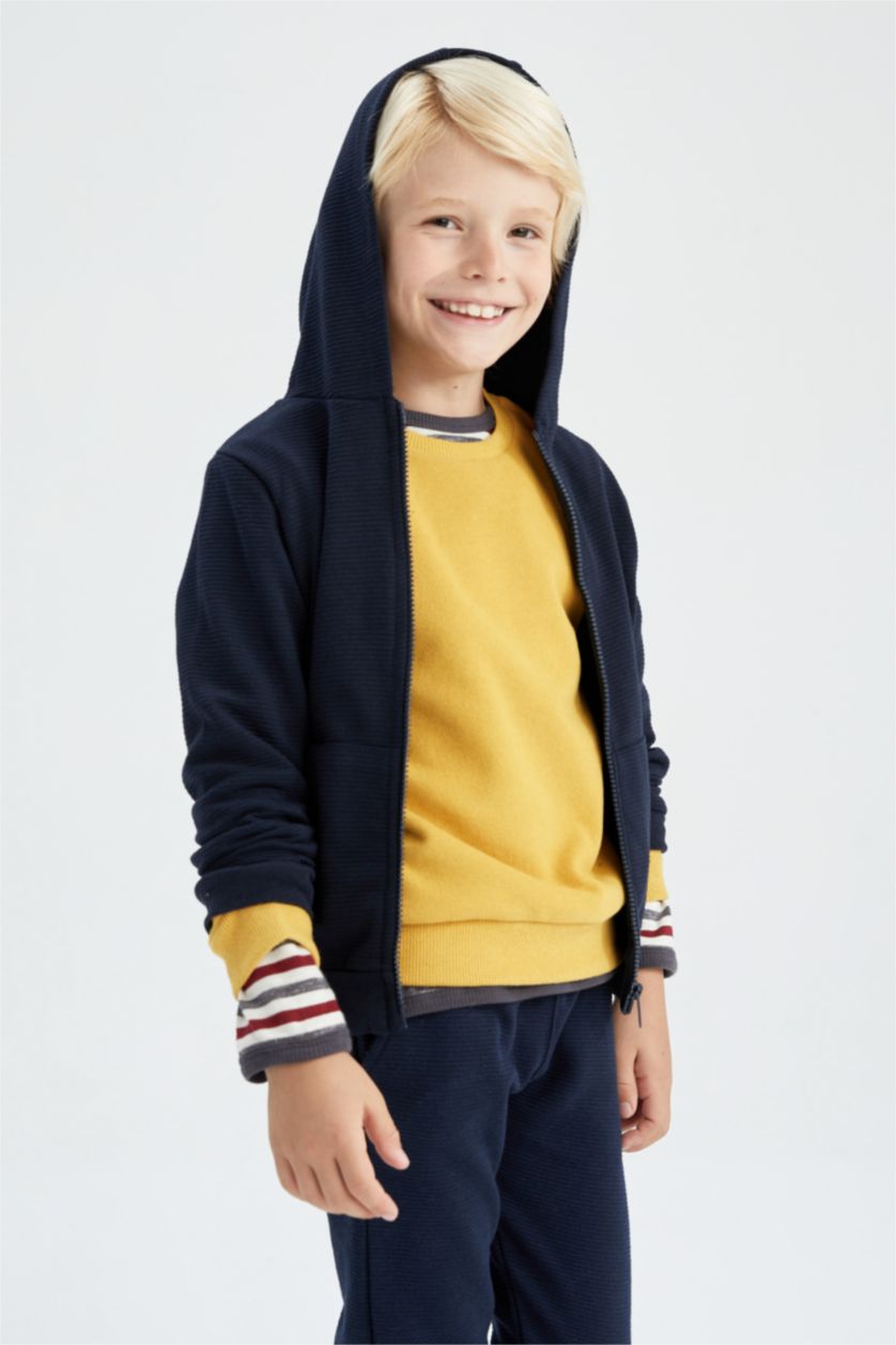 BOYS & TEENS NAVY Regular Fit Hooded Cardigan