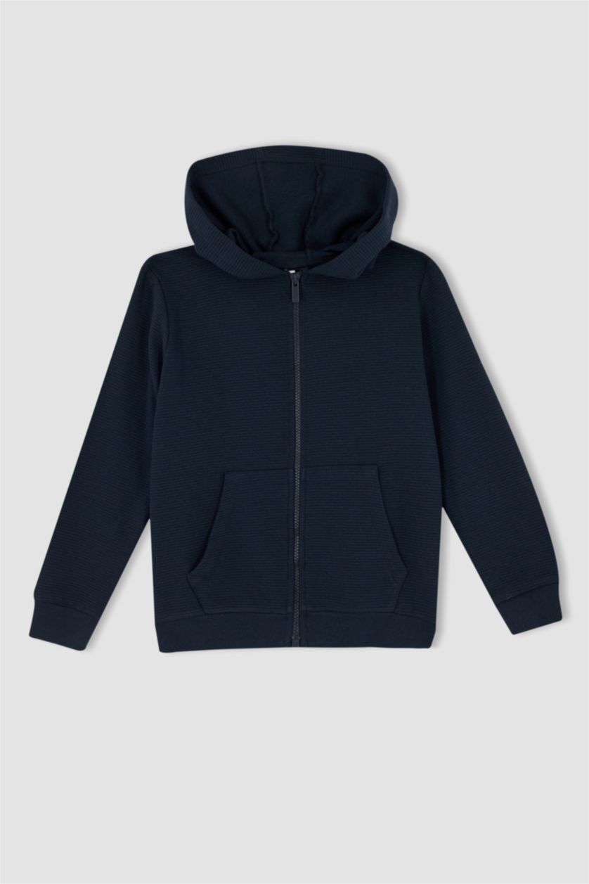 BOYS & TEENS NAVY Regular Fit Hooded Cardigan