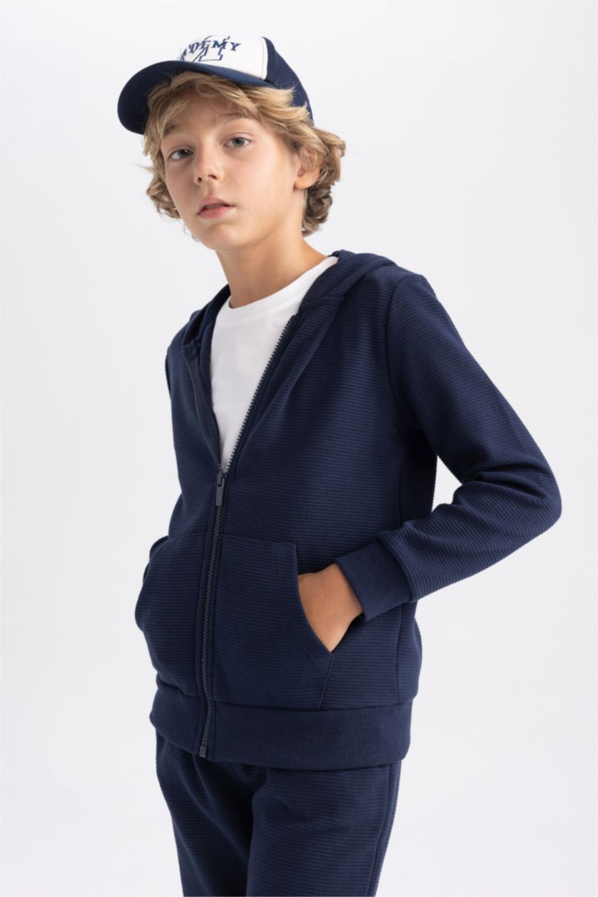 BOYS & TEENS NAVY Regular Fit Hooded Cardigan