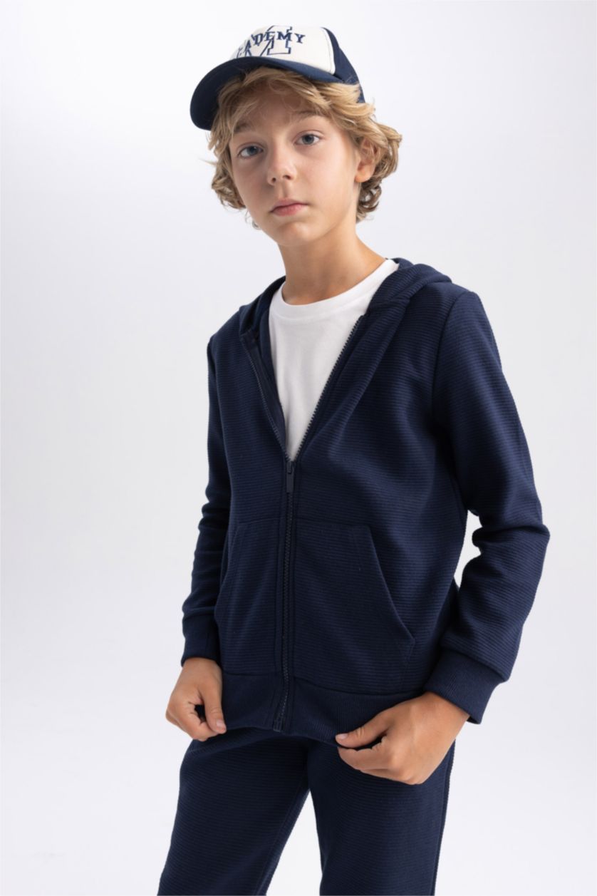 BOYS & TEENS NAVY Regular Fit Hooded Cardigan