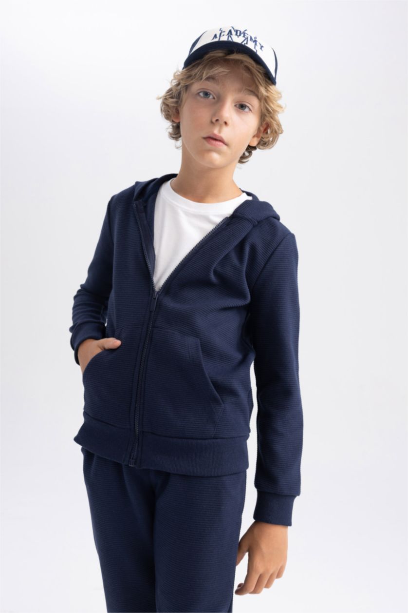 BOYS & TEENS NAVY Regular Fit Hooded Cardigan