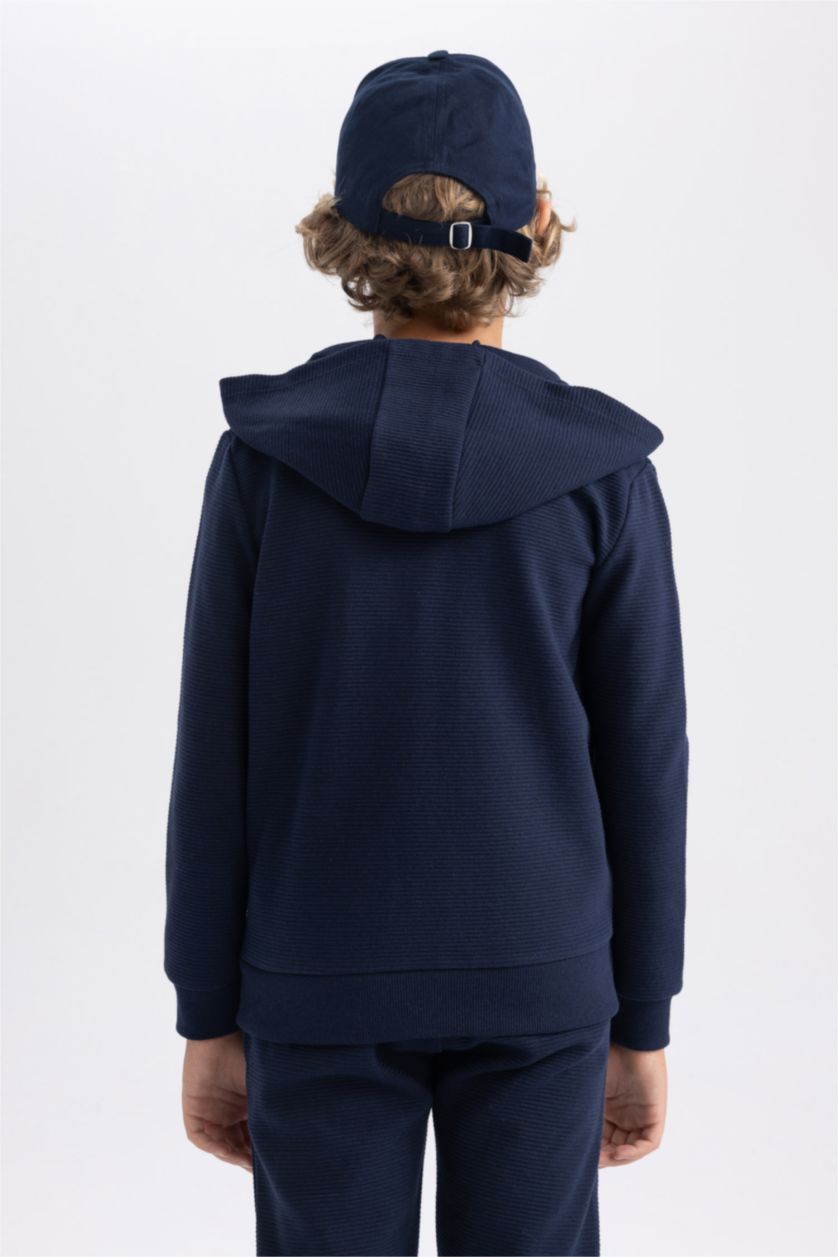 BOYS & TEENS NAVY Regular Fit Hooded Cardigan