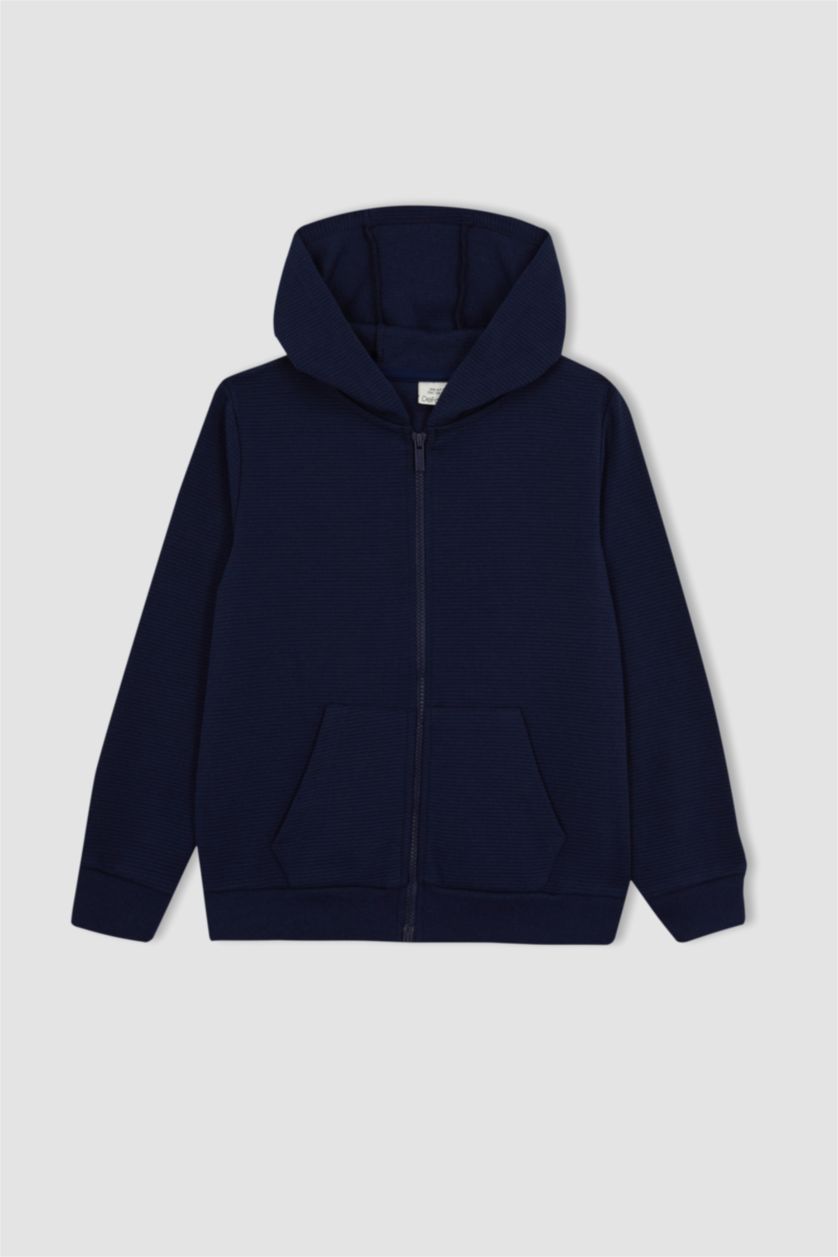 BOYS & TEENS NAVY Regular Fit Hooded Cardigan