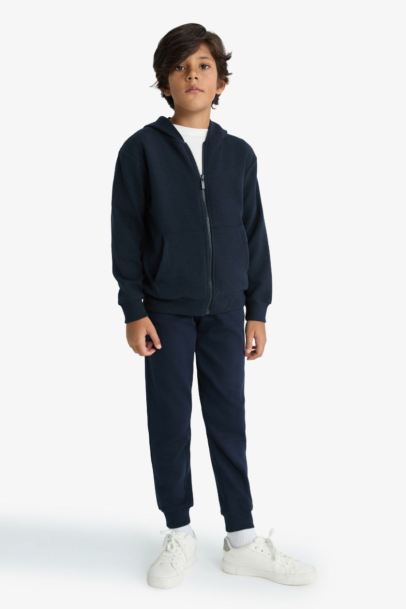 Erkek Çocuk - Genç Erkek Lacivert Kapüşonlu Okul Fermuarlı Sweatshirt Erkek Çocuk