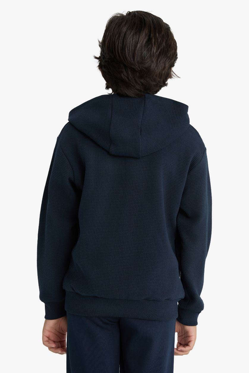 Erkek Çocuk - Genç Erkek Lacivert Kapüşonlu Okul Fermuarlı Sweatshirt Erkek Çocuk