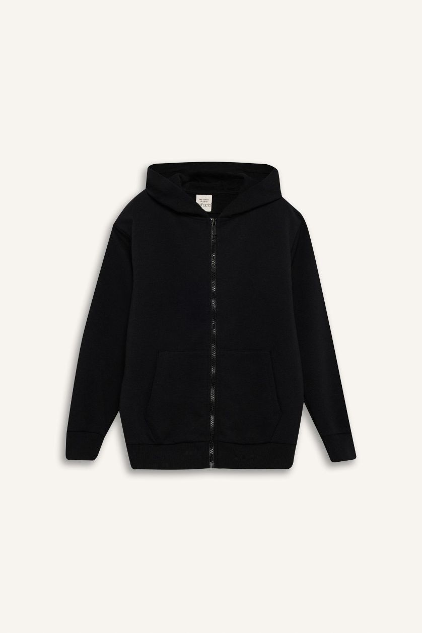 Erkek Çocuk - Genç Erkek Lacivert Kapüşonlu Okul Fermuarlı Sweatshirt Erkek Çocuk