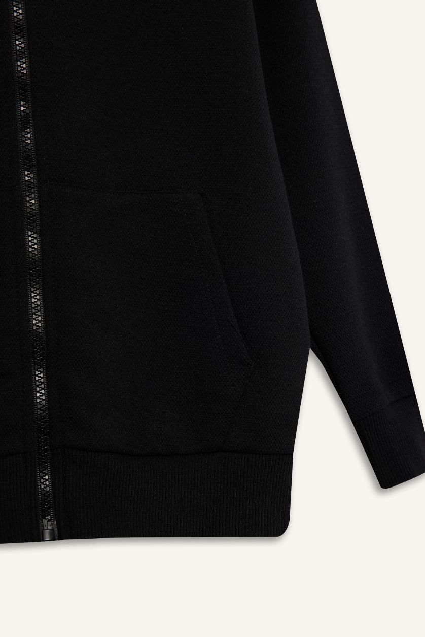 Erkek Çocuk - Genç Erkek Lacivert Kapüşonlu Okul Fermuarlı Sweatshirt Erkek Çocuk