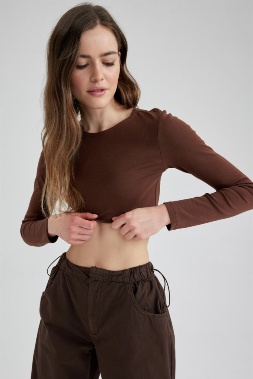 FEMME Marron T-Shirt À Manches Longues En Tricot Coupe Slim