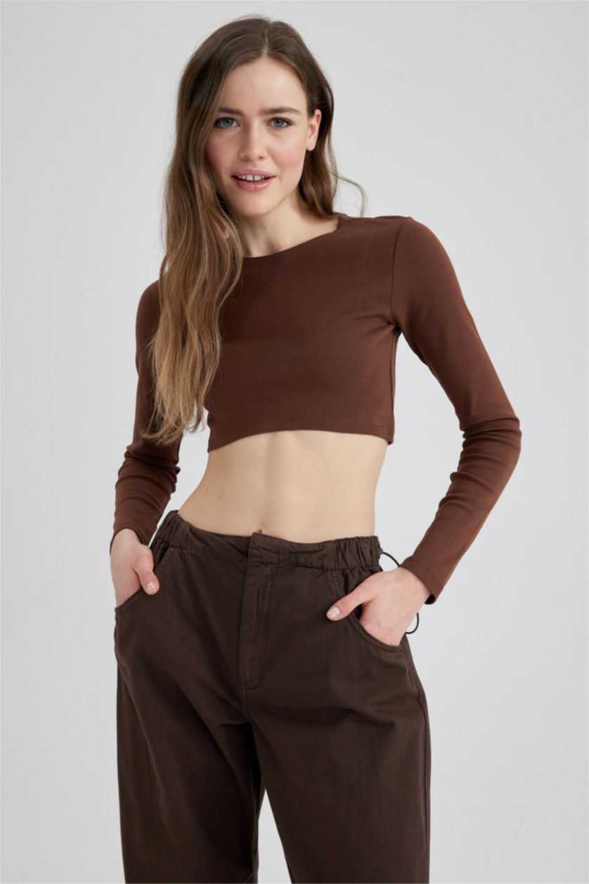 FEMME Marron T-Shirt À Manches Longues En Tricot Coupe Slim