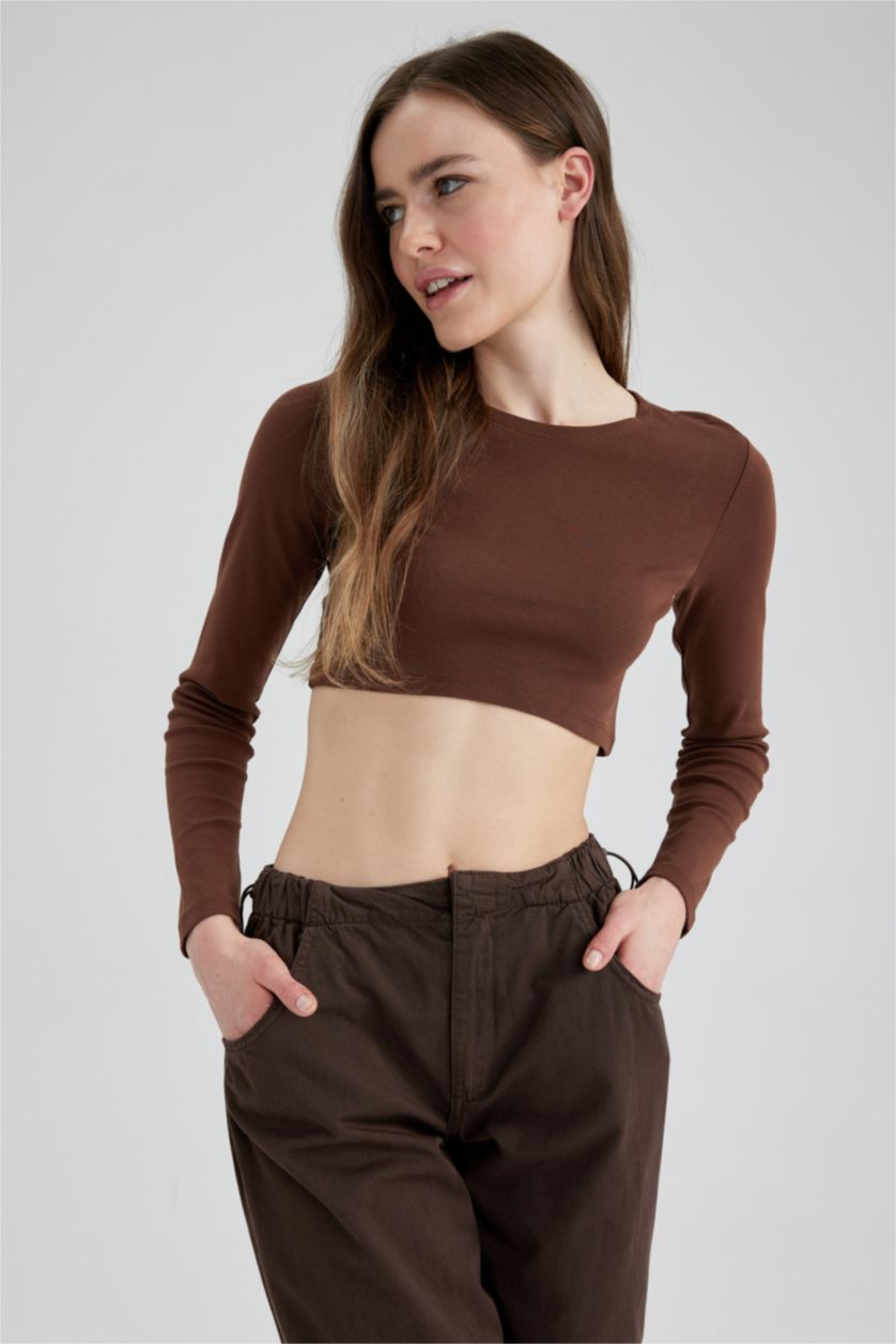 FEMME Marron T-Shirt À Manches Longues En Tricot Coupe Slim