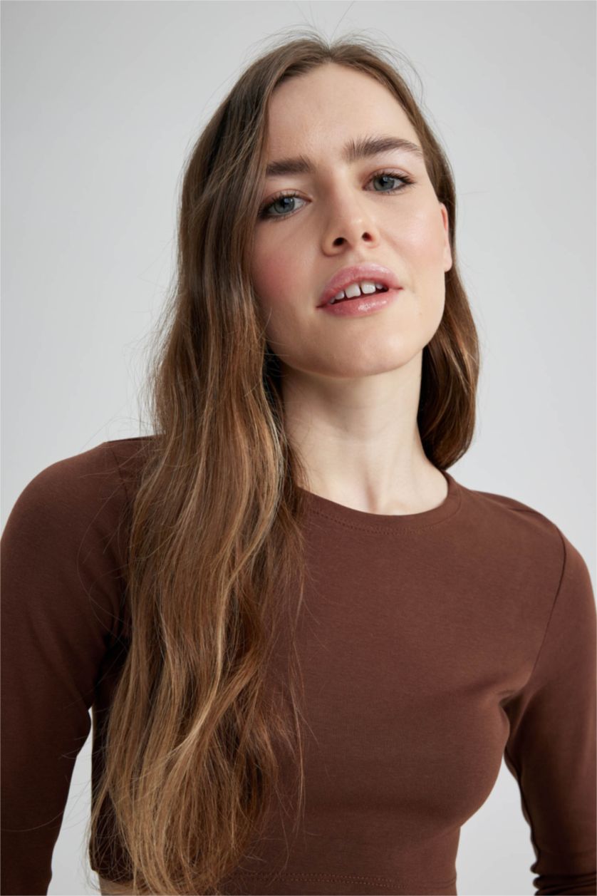 FEMME Marron T-Shirt À Manches Longues En Tricot Coupe Slim