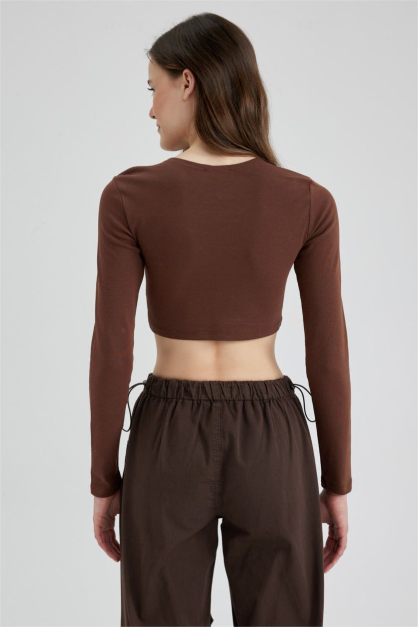 FEMME Marron T-Shirt À Manches Longues En Tricot Coupe Slim