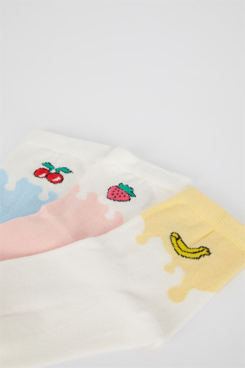 Kadın Karma Meyve Desenli 3'lü Soket Çorap