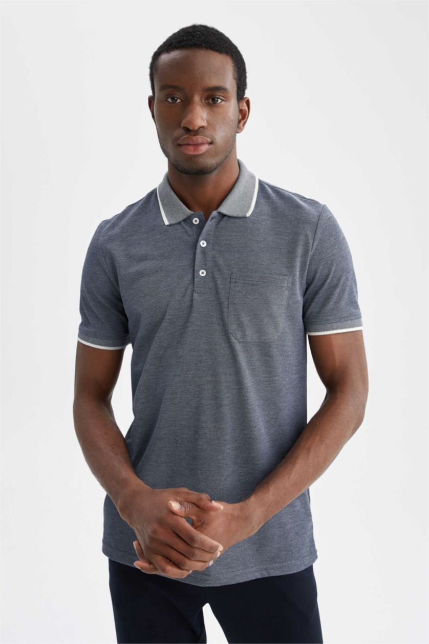 Мужчины Темно-голубой Футболка-поло стандартного кроя с поло воротником для мужчин