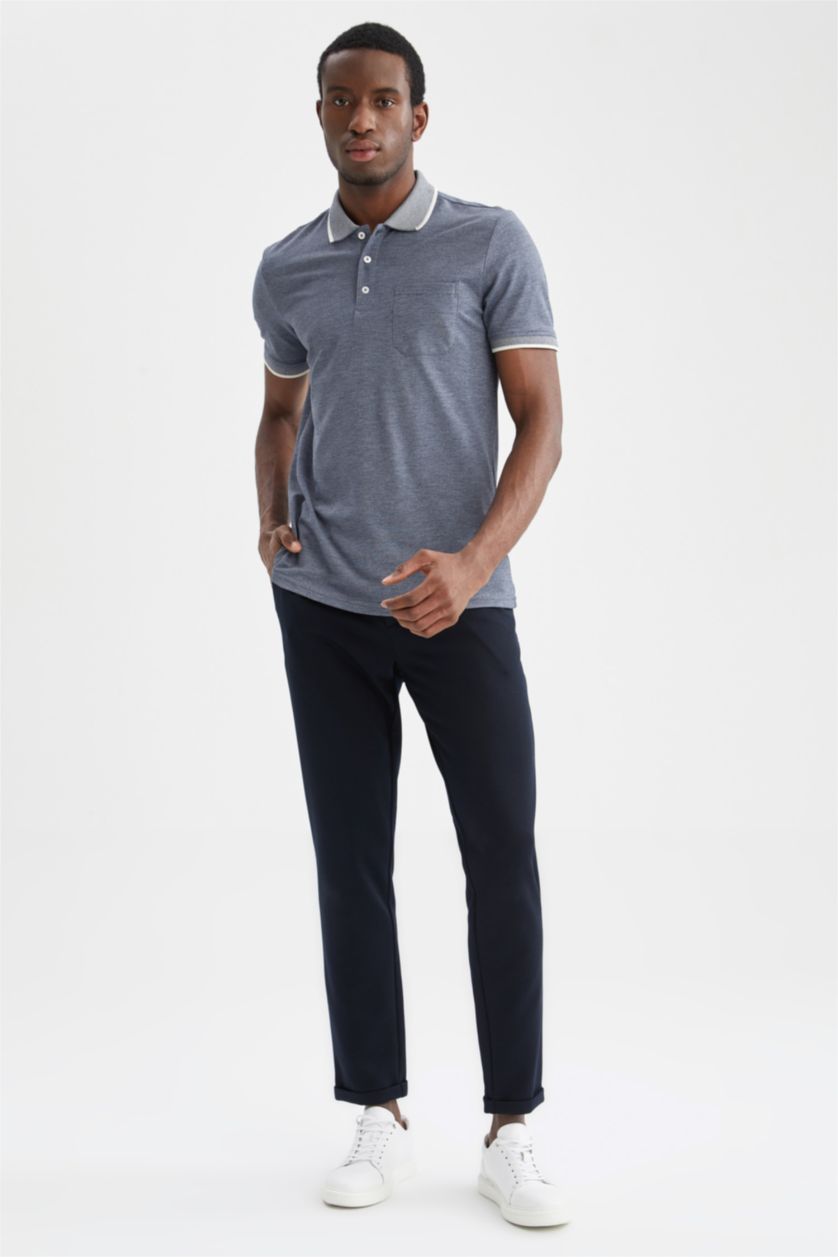 Мужчины Темно-голубой Футболка-поло стандартного кроя с поло воротником для мужчин